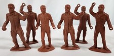 Vintage Marx Ring Hand Brown Army/Work Men Toy Plastic Figure Lot Of 6