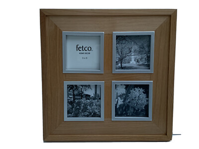 Fetco Home Decor Maple Silver Collage Wood Picture Frame Holds 4 3x3'' Photos