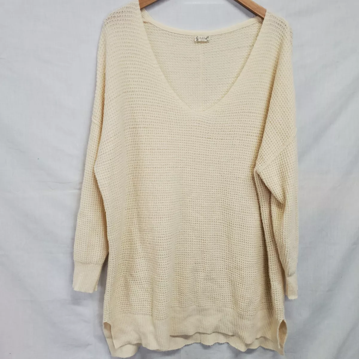 Intimately Free People Cream Low V Neck Knitted Oversized Sweater