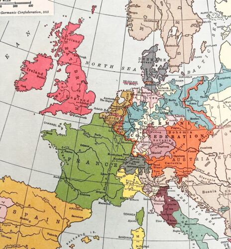 Map Europe After Congress Of Vienna 1938 Atlas Print Antique Collectibles DWU7 - Picture 1 of 2