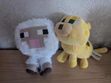 Minecraft Mojang Bundle White Sheep & Ocelot Yellow Cat Plush Soft Toys 2014