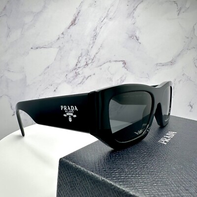 PRADA Sunglasses New 53mm Black Silver Square Logo Authentic  display picture 1