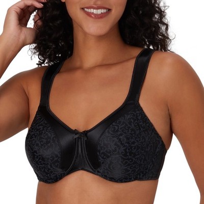 Bali Satin Tracings Minimizer Bra Womens 38D Black Floral Stretch Underwire