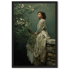 Romantic Woman Portrait Framed Canvas Print Vintage Wall Art