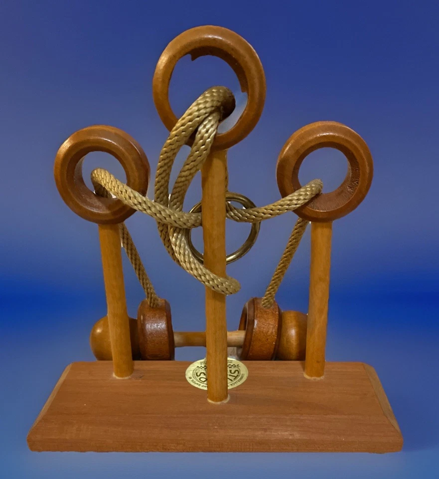 Stumps Lumberjack Toys Type P Wood Rope Ring Puzzle Brain Teaser with SOLUTION - Image 3 of 4