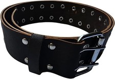 Men's Leather Belt for Jeans  Double Pin Buckle  Heavy Duty Casual Belt