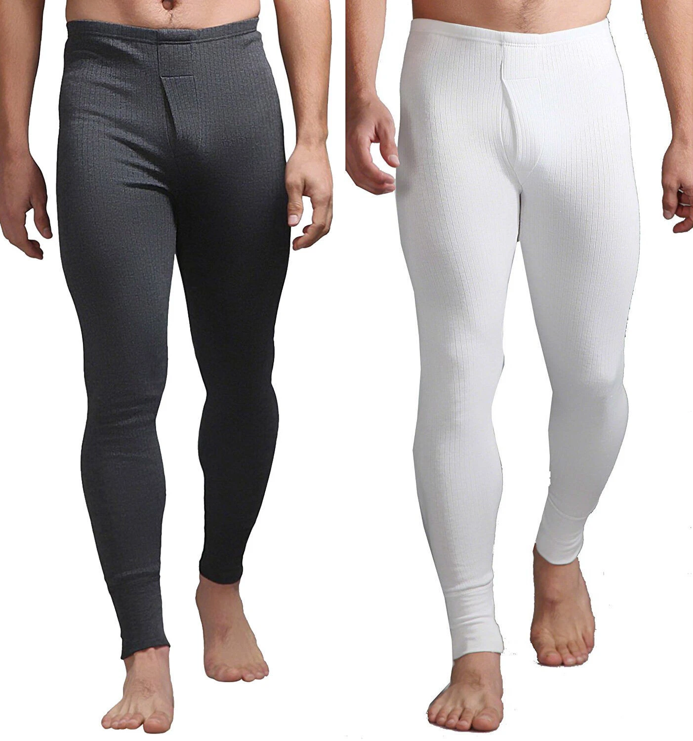 Heat Holders - Mens Grey White Cotton Ski Thermal Underwear Bottoms Long Johns