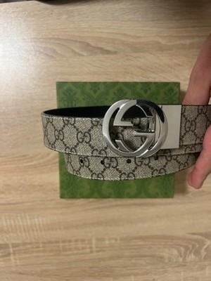 PRE-OWNED GUCCI BEIGE GG SUPREME CANVAS BELT WITH