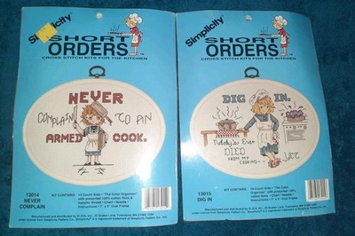 Simplicity Short Orders Cross Stitch Kit 13014 Never Complain & 13015 Dig In