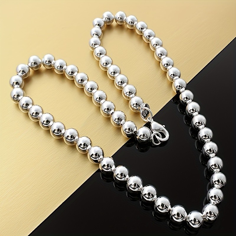 1Pcs Women's 925 Sterling Silver 8mm Hollow Balls Beads 20" Chain Necklace