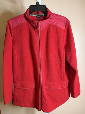 Talbots Jacket Women 1X Petite Red Fleece Quilted Full Zip Pocket Ladies Mature