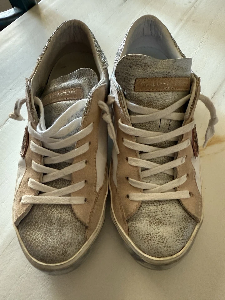 Philippe Model Paris 女式 37 码运动鞋,豹纹银色闪光 — 第 2/4 张图片