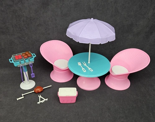 VTG Barbie So Much To Do Terrace Patio Barbecue Set #67030-91 Umbrella Food Rare