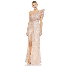 Mac Duggal Embellished Puff One Shoulder Gown Apricot 5622 Size 12 NWT