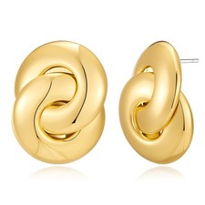 Chunky Round Link Earrings for Women 14k Gold Plated Geometric Knot Drop Dangle