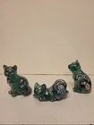 3 Vtg Fenton Iridescent Cats Signed-Hand Painted