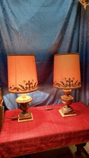 Coppia Antiche Lampade Da Tavolo Abatjour Legno Intagliato Primi 900