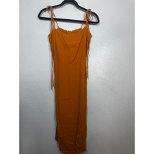 Reformation Jasper Tie Strap Crepe Midi Dress Mustard Yellow Back Zip Sz 6