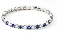 Damen 316 Edelstahl Armband Zirkonia Blau Silber Tennisarmband elegant