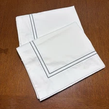 2 Cuddledown King Pillow Shams Hotel Sateen White with Gray Embroidery Cotton