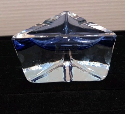 VTG Krosno Poland Blue Crystal Triangle Ashtray With Original Sticker Gorgeous!