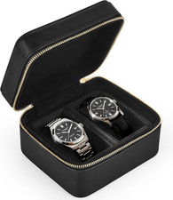 Watch Travel Case 2 Slots PU Leather Portable Watch Cases for Men with Removable