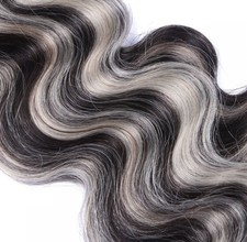 Tape In On #1b/Grey Gesträhnt GEWELLT Hair Extensions Haarverlängerung Echthaar 