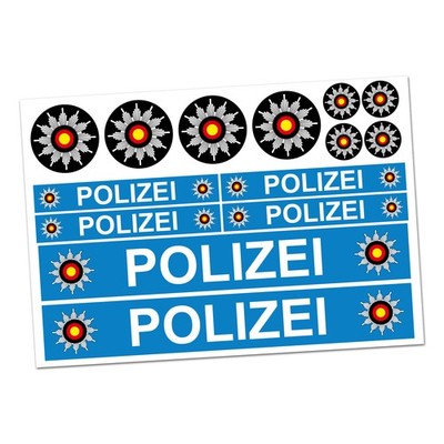 6 x Polizei BLAU Aufkleber Auto Boot Caravan Bus Bike Fahrrad Plakette RC Car