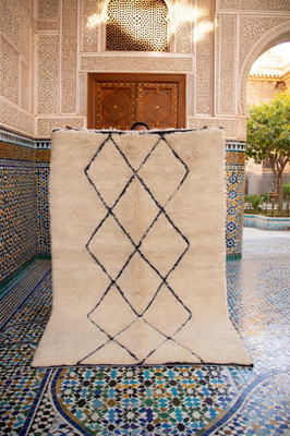 Boho Beni Ourain Moroccan Rug Handmade Wool Beige Diamond Area Rug