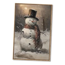 AIMAILON Vintage Framed Canvas 12 inch x 18 inch White Smiling Snowman