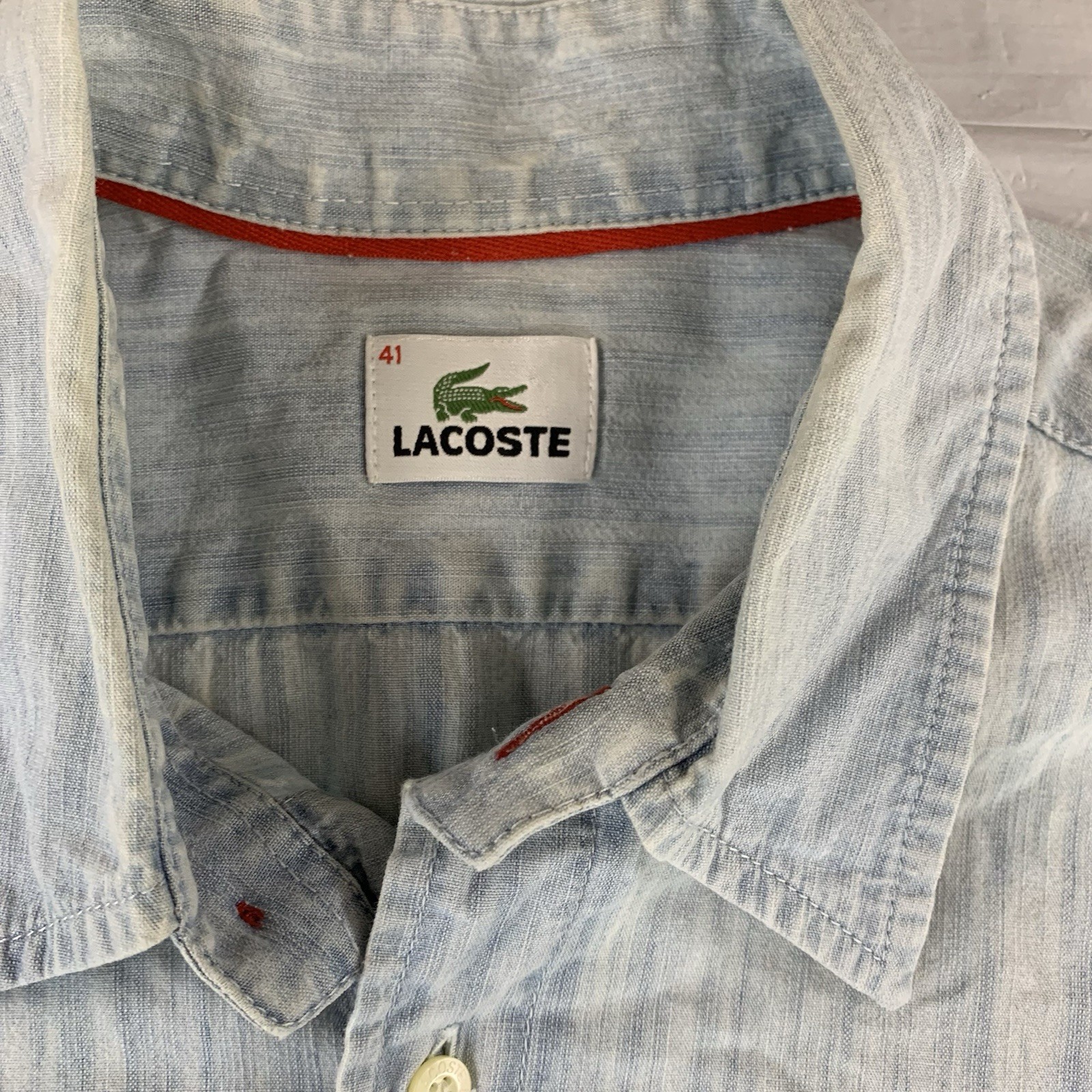 Lacoste ShortSleeve Denim Shirt Polo Mens Size M  EU 41 Button Down Casual thumbnail 2