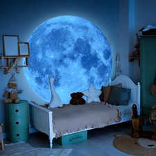 Large Glow in the Dark Full Moon Wall Stickers 6 Sheets Night Luminous Blue
