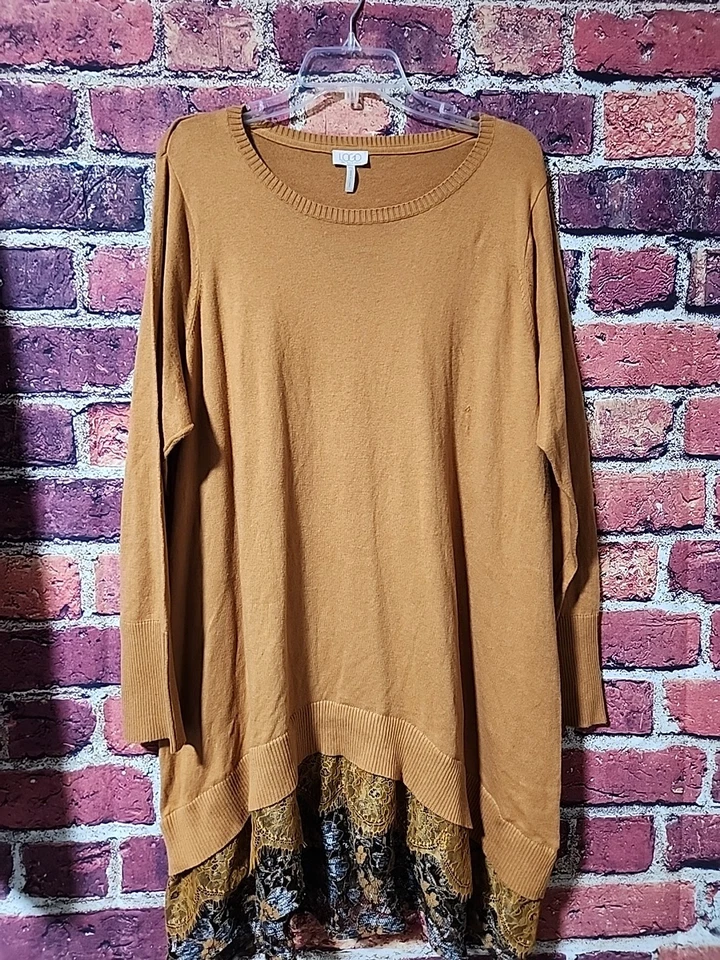 LOGO Lori Goldstein Size 2X Lace Trim Tunic Top C113