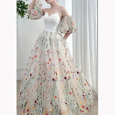 Sweetheart Long Evening Dresses Colorful Lace Elegant Party Dresses Backless