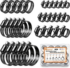 32 Pcs Black Hose Clamps Assortment Kit 142 6-51mm Hose Clamps Stainless
