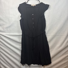 Loft Dress Womens Large Black Sleeveless Ruffle Pleated Bib Waist Tie