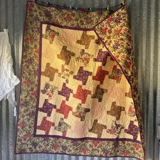 Handmade Patchwork Floral Quilt Blanket 54" Square 2007 Vintage Country Cottage