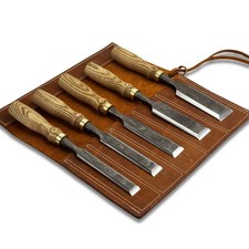 Carving Chisels   Hand-Forged 52100 Steel Blades, Ash Wood Handles, Leather Case