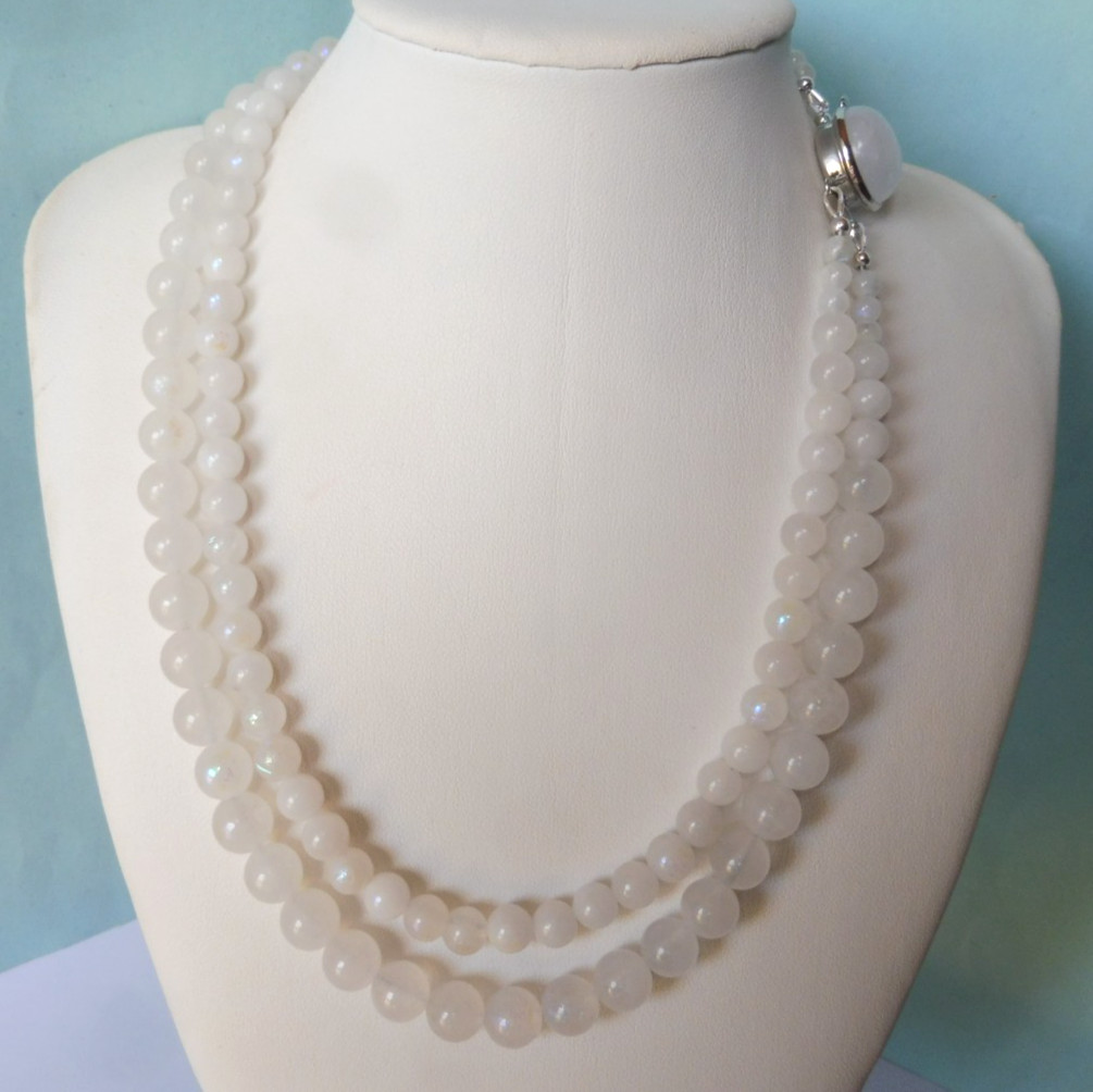 Collier en Pierre de Lune naturelle double rang 350.Cts idée cadeau d'anniversaire