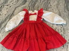 Vintage Mini World Red Pinafore Christmas Party Pageant Dress 6 USA 