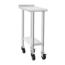 HARDURA Stainless Steel Table with Wheels 24X12 Inches, 2" Backsplash