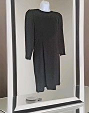 Liz Claiborne Petite Dress 4P Black Long Sleeve Front Pleat Back Zip Embroidered