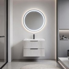 24 Inch Gray Floating Bathroom Vanity with Ceramic Sink Drawers