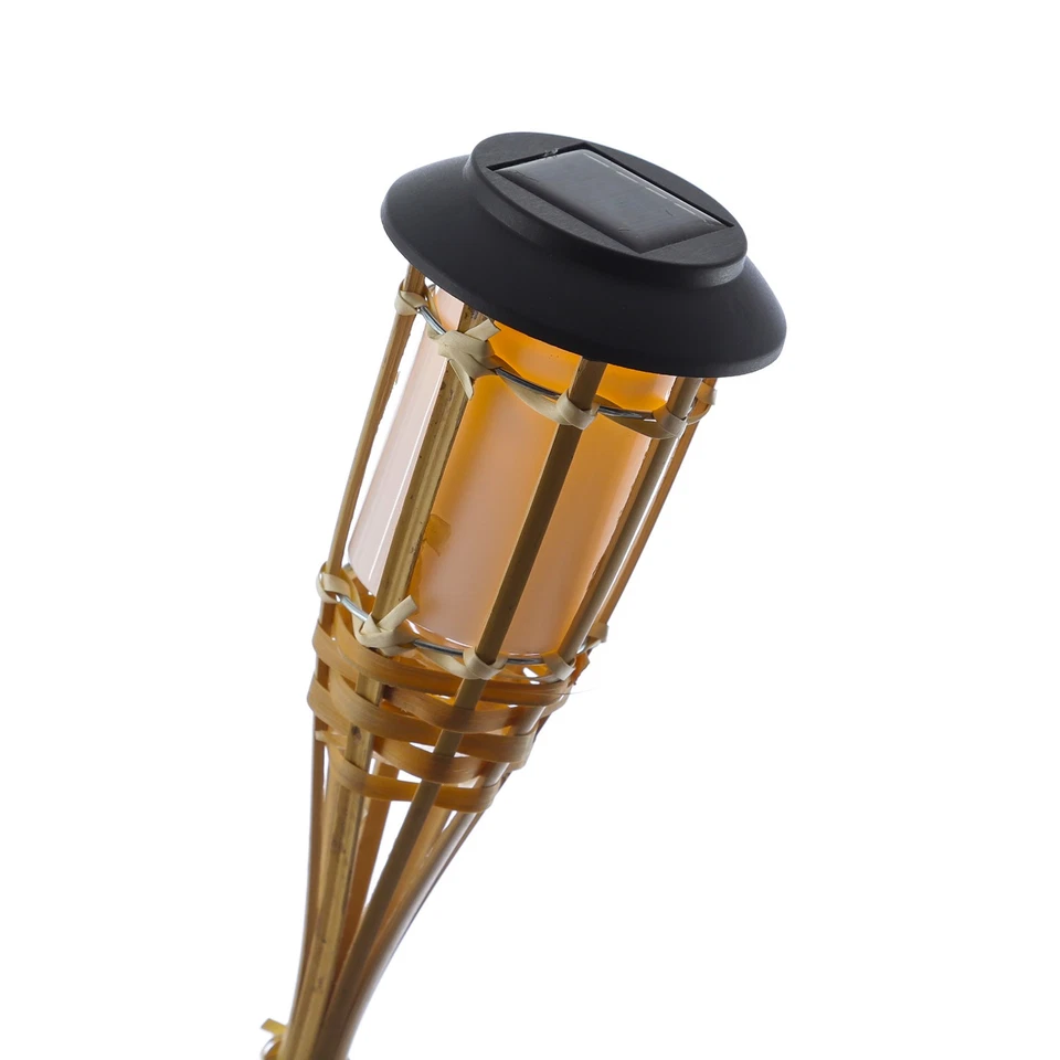 LED Solar Gartenfackel Bambus Solarfackel Terrasse Gartenbeleuchtung 60cm 4St. - Bild 4 von 4