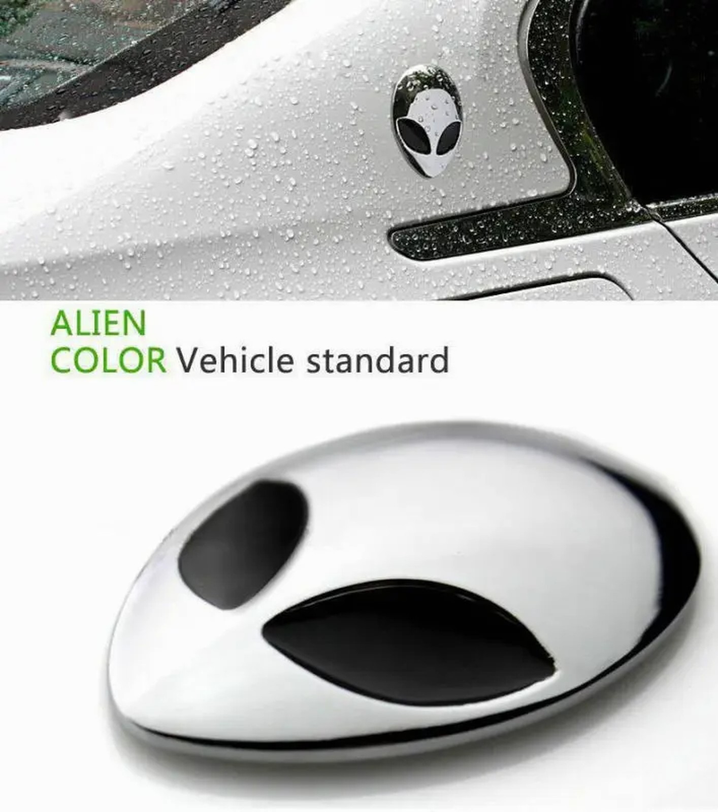 2PackChrome3DAlienHeadCarEmblemSticker-AlienwareHeadMetalDecal5.6