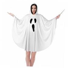 Women Ghost Costume for Adult Halloween Hooded Ghost Poncho Medium White