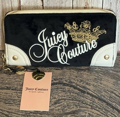 Juicy Couture Women s Zip-Around Wallet Black/Ivory Logo w/ Heart Charm