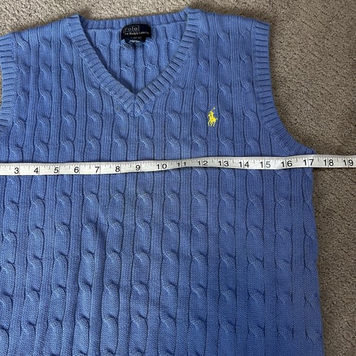 Polo Ralph Lauren Vest Boys Large 14/16 Light Blue Cable Knit Cotton Preppy - Picture 10 of 11