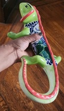 Mexican Talavera Art Pottery 13" Ceramic Iguana Lizard Gecko, Light Green/Blue