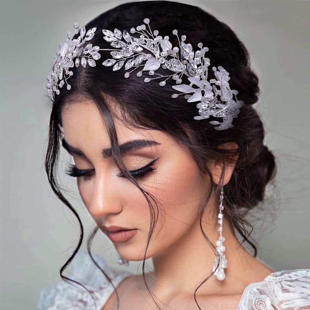 Lux Accessories Women’s Silvertone Pearl Stretch Headband – Bridal & Bridesmaid Hairpiece, Metal Coil Design - View #7